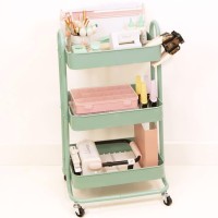 Craftelier - Metal Organisation Storage Cart With 3 Trays 4 Castor Wheels 360 With Brakes Max. Tray Load 2,99 Kg Distance Between Trays 25,5 Cm Size 78 X 40 Cm - Aqua Colour