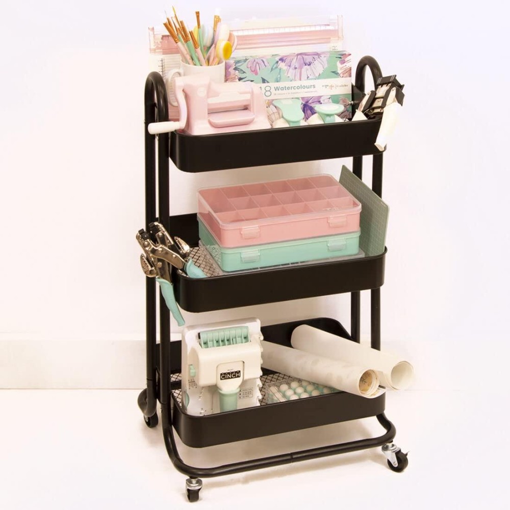 Craftelier - Metal Organisation Storage Cart With 3 Trays 4 Castor Wheels 360 With Brakes Max. Tray Load 2,99 Kg Distance Between Trays 25,5 Cm Size 78 X 40 Cm - Black Colour