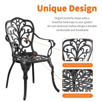 Withniture Bistro Table And Chairs Set Of 2 Outdoor 3 Piece Bistro Sets Cast Aluminum Patio Bistro Set With Umbrella Hole  Patio Set For Garden  Black