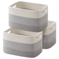 Oiahomy Storage Basket, Woven Baskets For Storage, Cotton Rope Basket For Toys,Towel Baskets For Bathroom - Pack Of 3, Gradient Gray