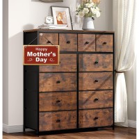 Enhomee Dresser For Bedroom With 12 Drawers, Tall Dresser With Wooden Top And Metal Frame, Fabric Storage Drawer Dresser & Chest Of Drawers For Bedroom Closet, 40.6