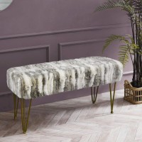 Warmaxx Gray Rectangle Long Bench Soft Faux Fur Ottoman 46