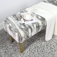 Warmaxx Gray Rectangle Long Bench Soft Faux Fur Ottoman 46