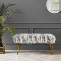 Warmaxx Gray Rectangle Long Bench Soft Faux Fur Ottoman 46