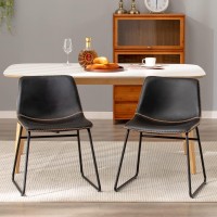 Heugah Dining Chairs,Faux Leather Dining Chairs Set Of 2,18 Inch Kitchen & Dining Room Chairs,Mid Century Modern Dining Chairs With Backrest,Metal Legs,Upholstered Seat (Black)