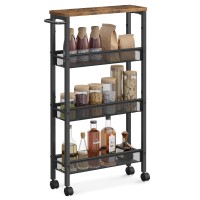 Vasagle Slim Rolling Cart 4Tier Storage Cart Narrow Cart With Handle 51 Inches Deep Metal Frame For Kitchen Dining Room