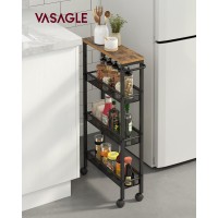 Vasagle Slim Rolling Cart 4Tier Storage Cart Narrow Cart With Handle 51 Inches Deep Metal Frame For Kitchen Dining Room