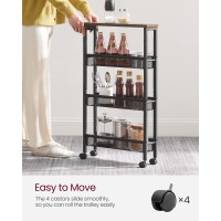 Vasagle Slim Rolling Cart 4Tier Storage Cart Narrow Cart With Handle 51 Inches Deep Metal Frame For Kitchen Dining Room