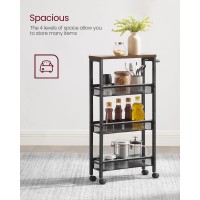 Vasagle Slim Rolling Cart 4Tier Storage Cart Narrow Cart With Handle 51 Inches Deep Metal Frame For Kitchen Dining Room