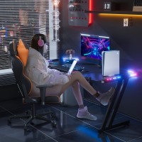 Hldirect 47 Inch Gaming Desk With Led Lights Carbon Fibre Surface Gaming Table Large Computer Desk Ergonomic Home Office Desks Z