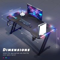 Hldirect 47 Inch Gaming Desk With Led Lights Carbon Fibre Surface Gaming Table Large Computer Desk Ergonomic Home Office Desks Z