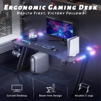 Hldirect 47 Inch Gaming Desk With Led Lights Carbon Fibre Surface Gaming Table Large Computer Desk Ergonomic Home Office Desks Z