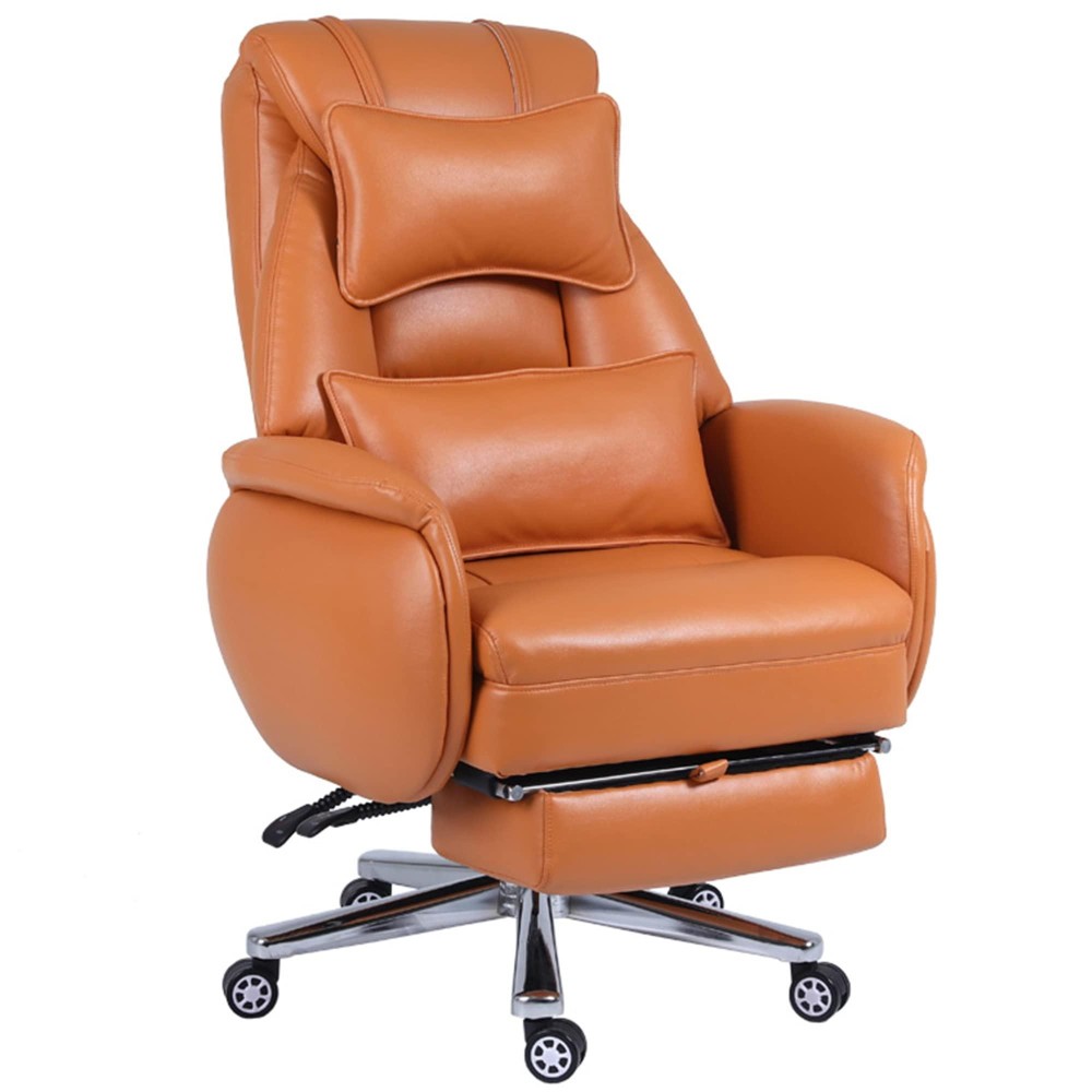 Thcsy Office Chair, Home Computer Desk Chairs, Made Of Leather And Aluminum Alloy, With Footrest And 95-180 Free Adjustable Backrest, Lumbar Pillow And Headrest, Swivel Task Chair (Color : Orange)