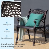 Giantex 4 Pieces Patio Chairs, Cast Aluminum Bistro Chairs With Armrest, All-Weather Patio Dining Chair With Adjustable Feet, Outdoor Armchairs For Garden Deck Backyard Poolside (2)