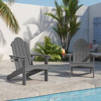 Lue Bona Hdps Adirondack Chairs Set Of 2 Dark Gray Adirondack Chairs With Cup Holder 350Lbs Modern Adirondack Chair Weather Re