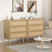 Anmytek 3 Drawer Dresser For Bedroom, Rattan Dresser Modern Wood Chest Of Drawers With Spacious Storage For Bedroom Hallway Living Room, Rustic Oak, H0027