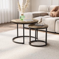 Semiocthome Round Nesting Coffee Table, Nesting Tables for Living Room Set of 2 End Tables Wood Surface Top Sturdy Metal Leg Balcony Side Sofa Table for Modern Home Furniture