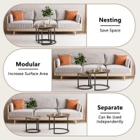 Semiocthome Round Nesting Coffee Table, Nesting Tables for Living Room Set of 2 End Tables Wood Surface Top Sturdy Metal Leg Balcony Side Sofa Table for Modern Home Furniture