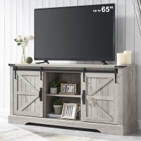 Okd Tv Stand For 65+ Inch Tv, Modern Farmhouse Entertainment Center With Sliding Barn Door, Wood Rustic Media Console Cabinet With Adjustable Shelf For Living Room, Light Rustic Oak