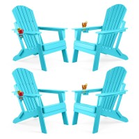 Funberry Folding Adirondack Chair Set Of 4, Fire Pit Chairs, Plastic Adirondack Chairs Weather Resistant With Cup Holder, Composite Adirondack Chairs