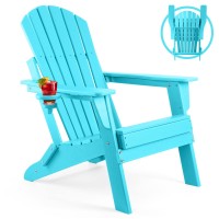 Funberry Folding Adirondack Chair, Fire Pit Chairs, Plastic Adirondack Chairs Weather Resistant With Cup Holder, Composite Adirondack Chairs