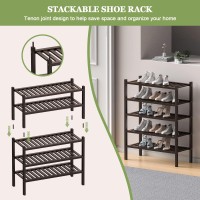 Romguar Craft 3 Tier Thick Bamboo Shoe Rack For Closet Free Standing Wood Shoe Shelf For Entryway Small Space Stackable 27X1