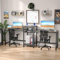 Unikito Two Person Desk, Home Office Desk With Power Outlet And Printer Stand, Double Computer Desk With Open Storage Shelf, Double Gaming Computer Desk, Extra Long Table, Writing Study Desk, Gray Oak