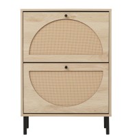 Zehuoge Rattan Shoe Cabinet With 2 Flip Drawers Entrance Hallway Free Standing Shoe Racks With Metal Legs For Heels Slippers