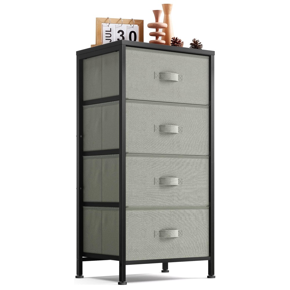 Linsy Home Dresser For Bedroom, Chest Of Drawers With Wood Top, 4 Drawer Dresser For Closet, Living Room, Hallway, Entryway, Nightstand With Drawers And Steel Frame, Grey