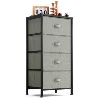 Linsy Home Dresser For Bedroom, Chest Of Drawers With Wood Top, 4 Drawer Dresser For Closet, Living Room, Hallway, Entryway, Nightstand With Drawers And Steel Frame, Grey