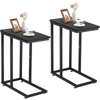 Vecelo C Shaped End Side Table For Sofa Couch And Bed Snack Tv Tray For Living Room Bedroom, Set Of 2, Black Set Of 2