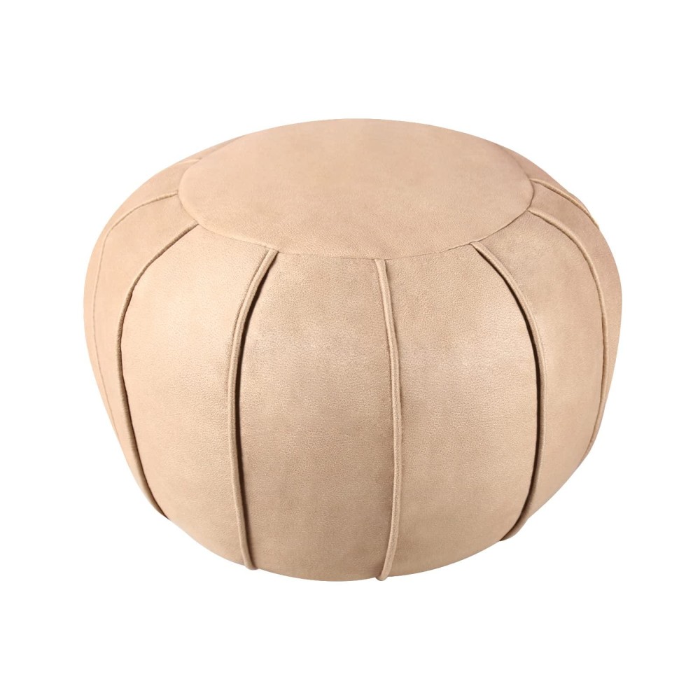 Louis Donn? Pouf Ottoman Cover, Unstuffed Round Ottoman Cover for Storage Solution, Supersoft Handmade Moroccan Decor Foot Rest, Footstool, Pouffe Seat for Balcony 21dia, Faux Leather Floor Chair