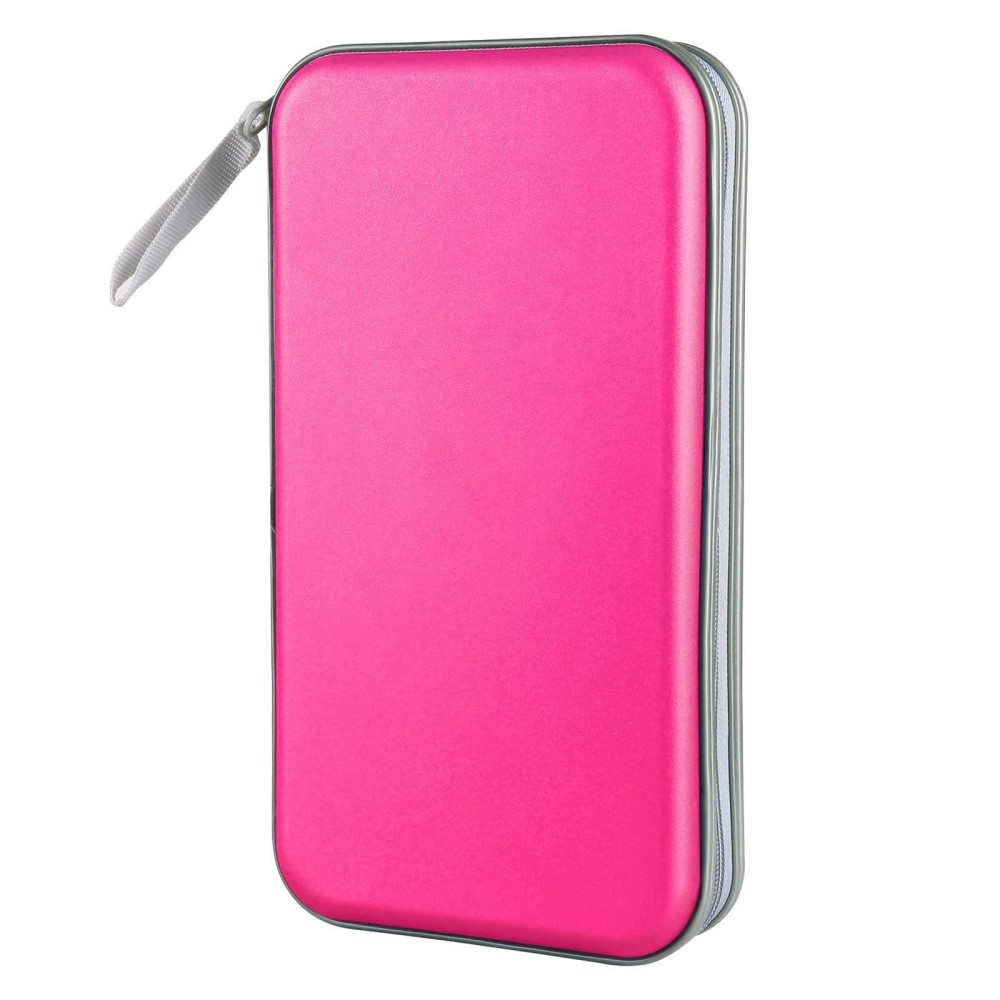 CD Case, Siveit DVD Case Holder 96 Capacity Hard Plastic CD DVD Disc Cases Storage Binder Wallet for Car Home Office Travel (Hot Pink)