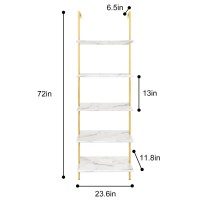 Aboxoo Ladder Shelf 2Pcs White Marble Bookshelf 5-Tier Wall-Mounted Wood Rack Open Industrial Modern Plant Flower Stand Utility Organizer Bookcase Metal Frame Furniture Office Kitchen Bedroom