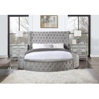 Acme Gaiva Eastern King Bed With Storage In Gray Velvet