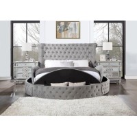 Acme Gaiva Eastern King Bed With Storage In Gray Velvet