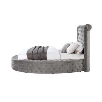 Acme Gaiva Eastern King Bed With Storage In Gray Velvet