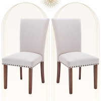 Colamy Upholstered Parsons Dining Chairs Set Of 2, Fabric Dining Room Kitchen Side Chair With Nailhead Trim And Wood Legs - Beige
