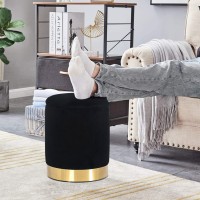 Joveco Round Storage Ottoman Footrest With Removable Lid, Velvet Upholstered Footstool With Gold Plating Base For Living Room Bedroom (Black)