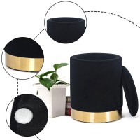 Joveco Round Storage Ottoman Footrest With Removable Lid, Velvet Upholstered Footstool With Gold Plating Base For Living Room Bedroom (Black)