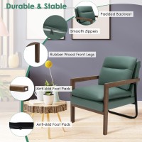Giantex Set Of 2 Accent Chair, Comfy Soft Leathaire Bedroom Chair With Solid Rubber Wood Legs, Rear Steel Bracket, Non-Slip Foot Pads, Detachable Cushions, Mid-Century Modern Living Room Chairs, Green