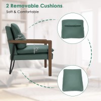 Giantex Set Of 2 Accent Chair, Comfy Soft Leathaire Bedroom Chair With Solid Rubber Wood Legs, Rear Steel Bracket, Non-Slip Foot Pads, Detachable Cushions, Mid-Century Modern Living Room Chairs, Green