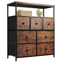 Enhomee Dresser For Bedroom, Dressers & Chest Of Drawers For Closet, 7 Drawers Rustic Dresser With Open Wooden Shelves For Bedroom, Closet, Nursery, Living Room, Easy Assembly & Pull, Rustic Brown