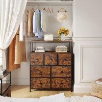 Enhomee Dresser For Bedroom, Dressers & Chest Of Drawers For Closet, 7 Drawers Rustic Dresser With Open Wooden Shelves For Bedroom, Closet, Nursery, Living Room, Easy Assembly & Pull, Rustic Brown