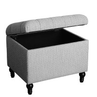 HomePop Home Decor | Upholstered Button Tufted Storage Ottoman | Hinged Lid Ottoman with Storage for Living Room & Bedroom | Decorative Home Furniture (Gray Woven) Medium