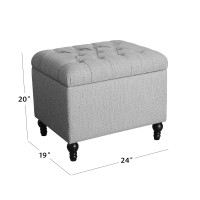 HomePop Home Decor | Upholstered Button Tufted Storage Ottoman | Hinged Lid Ottoman with Storage for Living Room & Bedroom | Decorative Home Furniture (Gray Woven) Medium