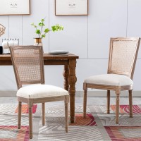 Nrizc Vintage French Dining Chair Set Of 2 Chic Design With Upholstered And Carved Wooden Frames Beige Linen Fabric Lightweig