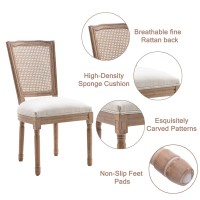 Nrizc Vintage French Dining Chair Set Of 2 Chic Design With Upholstered And Carved Wooden Frames Beige Linen Fabric Lightweig