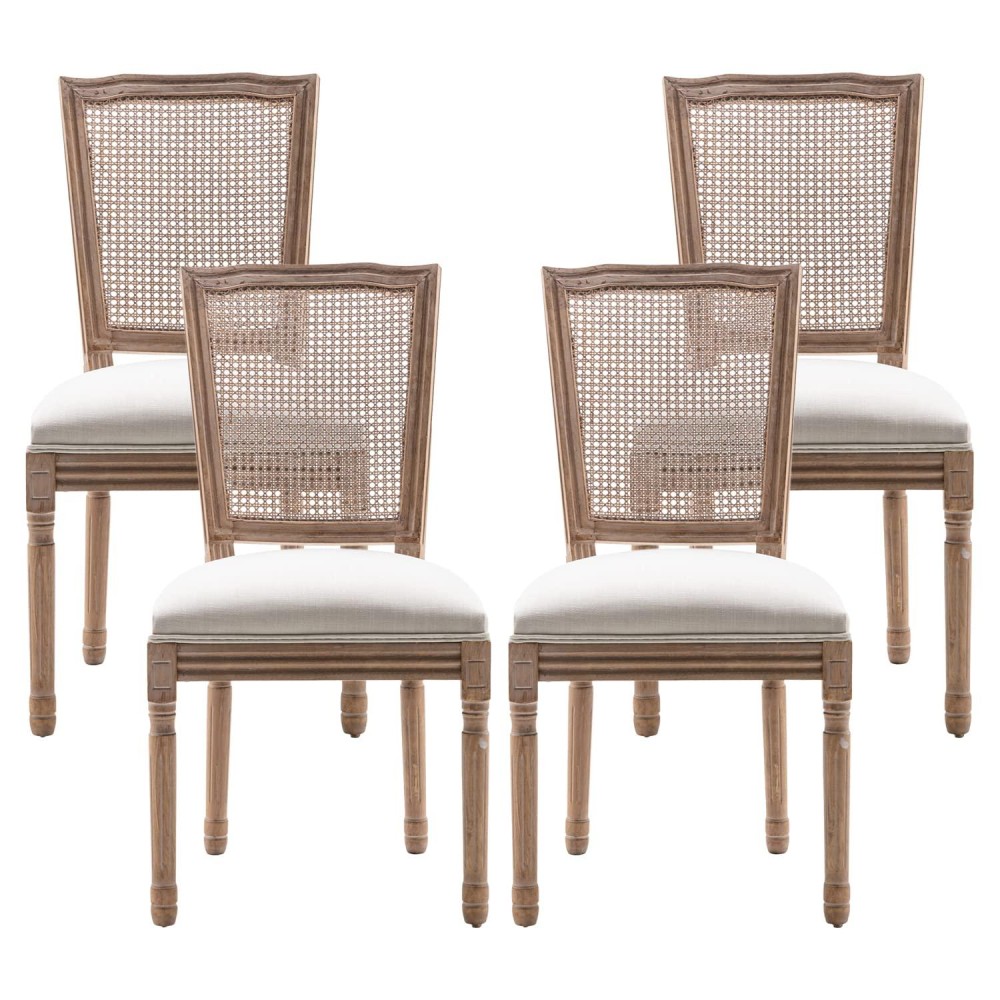 Nrizc Farmhouse Dining Room Chairs Set Of 4 French Dining Chairs With Square Rattan Back Solid Wood Legs French Bistro Chairs