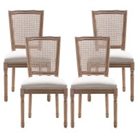 Nrizc Farmhouse Dining Room Chairs Set Of 4 French Dining Chairs With Square Rattan Back Solid Wood Legs French Bistro Chairs